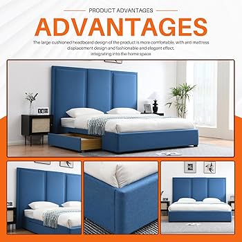 ★YU-122★ Amazon.com: YUHUASHI Queen Size Bed Frame with 64-inch High